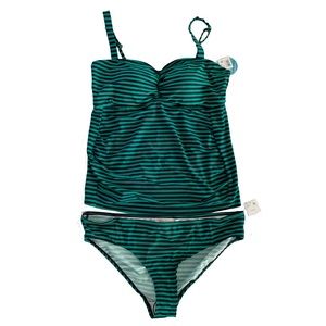 Motherhood Maternity Tankini Swimsuit Sz XL NWT Blue Green Striped